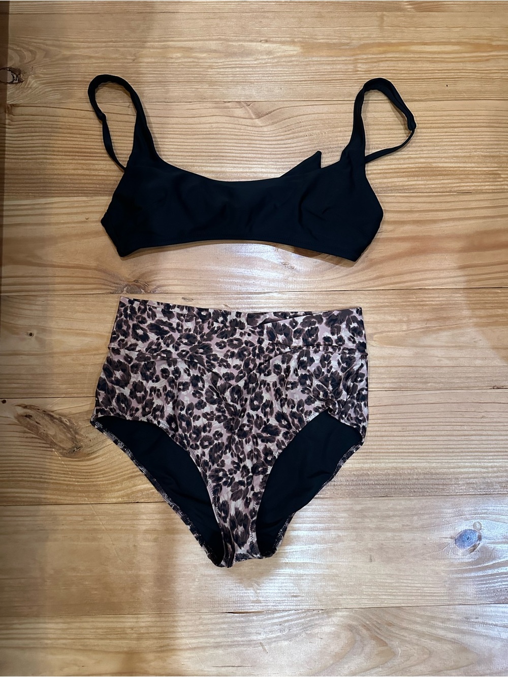 aerie Black with Leopard-Print High-Waist bikini